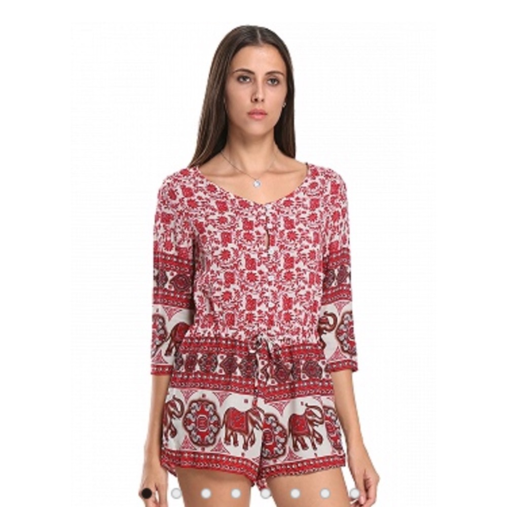 Red Floral Leaves& Elephant Romper ❤️🐘 NEW W TAGS